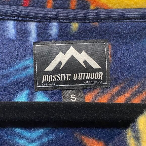 MASSIVE OUTDOOR Aztec Print Quarter Snap Fleece Pullover Blue Yellow Size Small - Picture 4 of 6